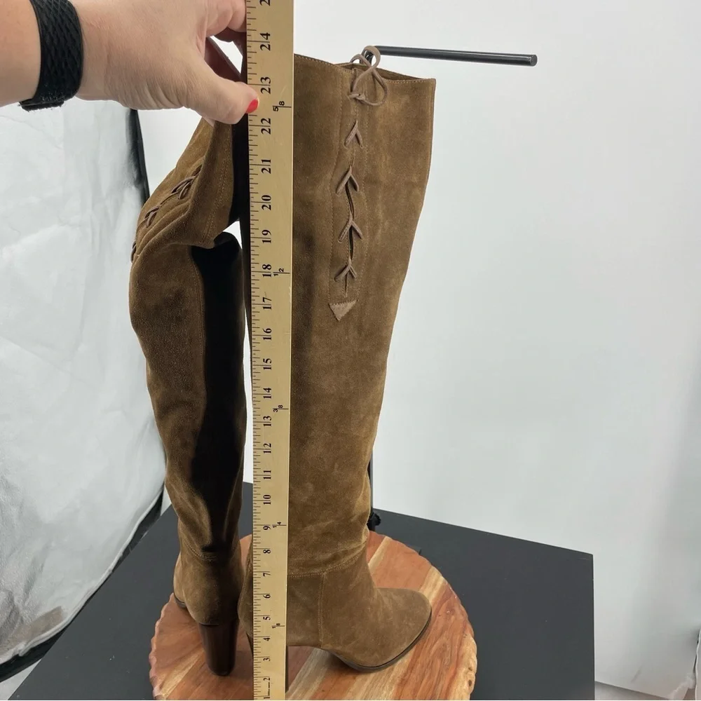 Tila March Paris brown Suede tall heeled boots lace up‎ detail 37 US 6.5
